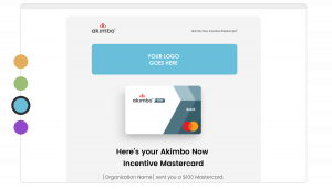 Akimbo Now Incentive Mastercard with space for a company logo in Light Blue