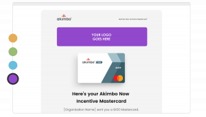 Akimbo Now Incentive Mastercard with space for a company logo in Purple
