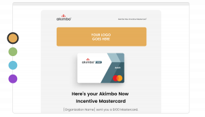 Akimbo Now Incentive Mastercard with space for a company logo in Gold